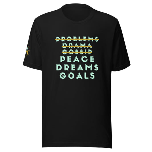 Peace Dreams Goals T-Shirt - MINT gold text